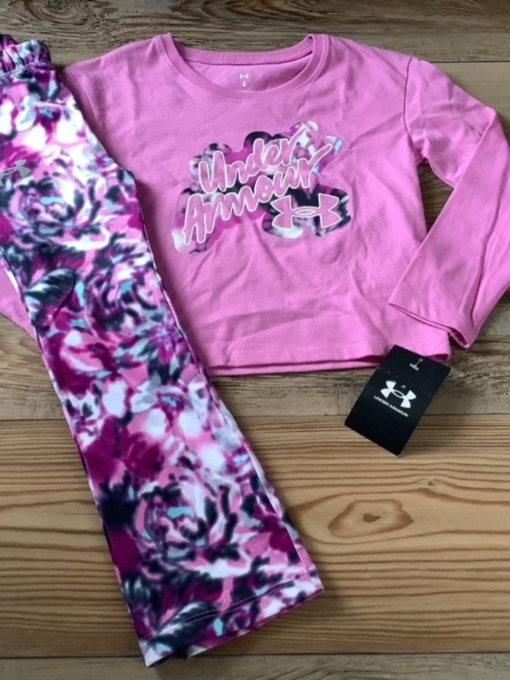 Under Armour Girls' Pink Logo Top & Flare Leggings Set Size 4(NWT)
